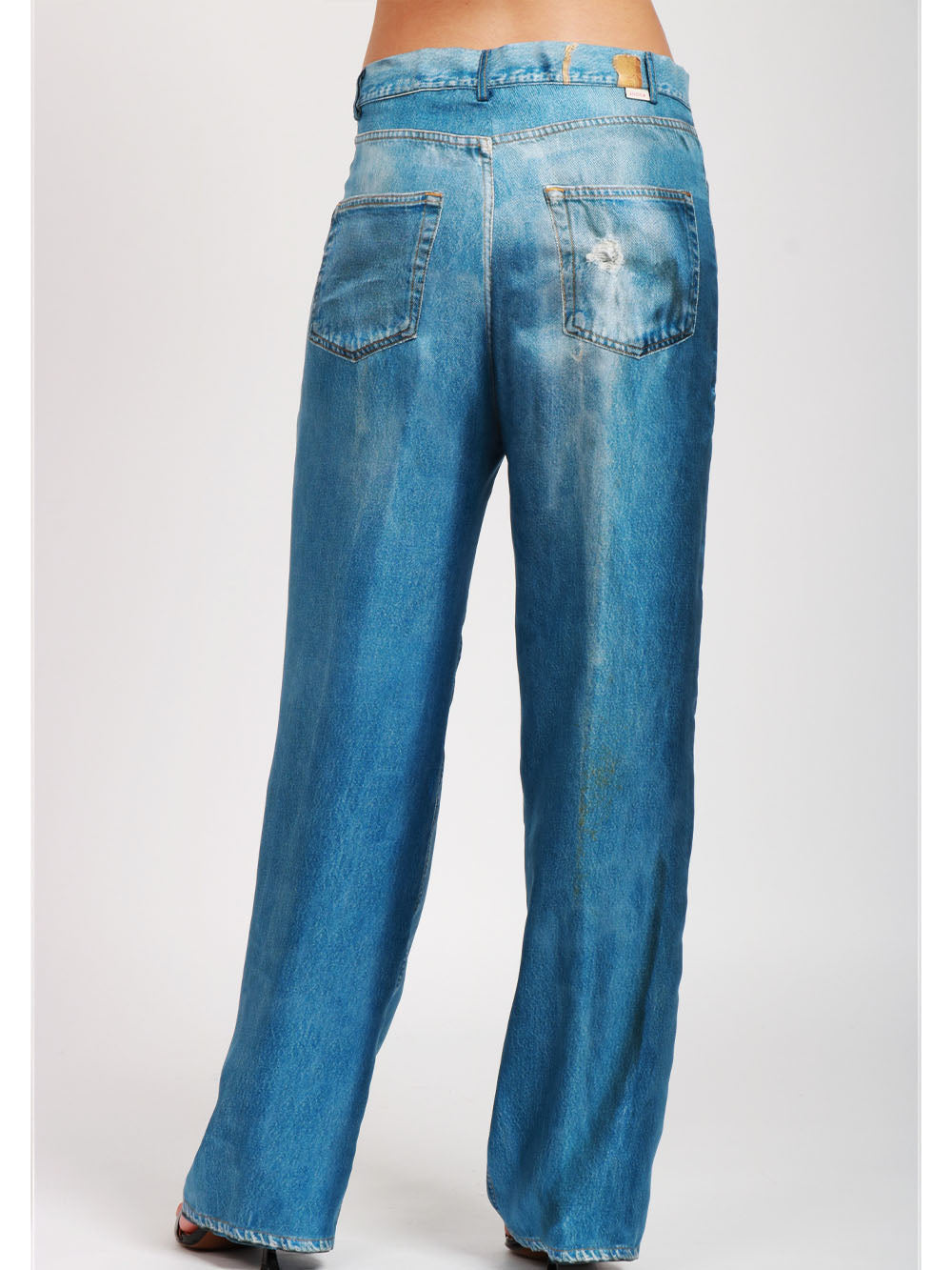 JUCCA PANTALONI IN SETA BLU DENIM STAMPATI EFFETTO JEANS Denim