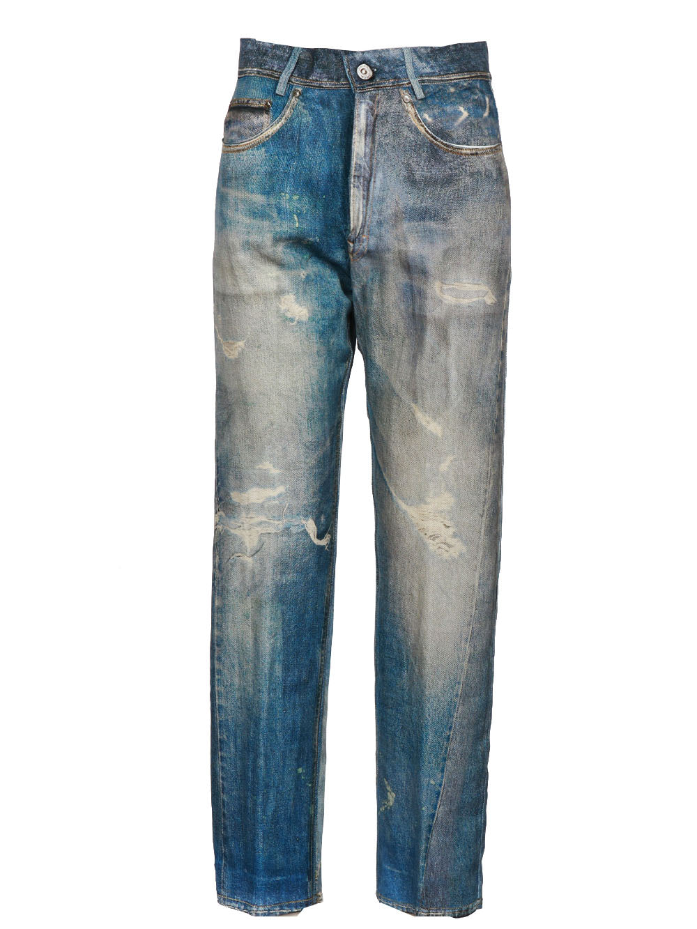 JUCCA PANTALONI IN MISTO LINO CON STAMPA Denim