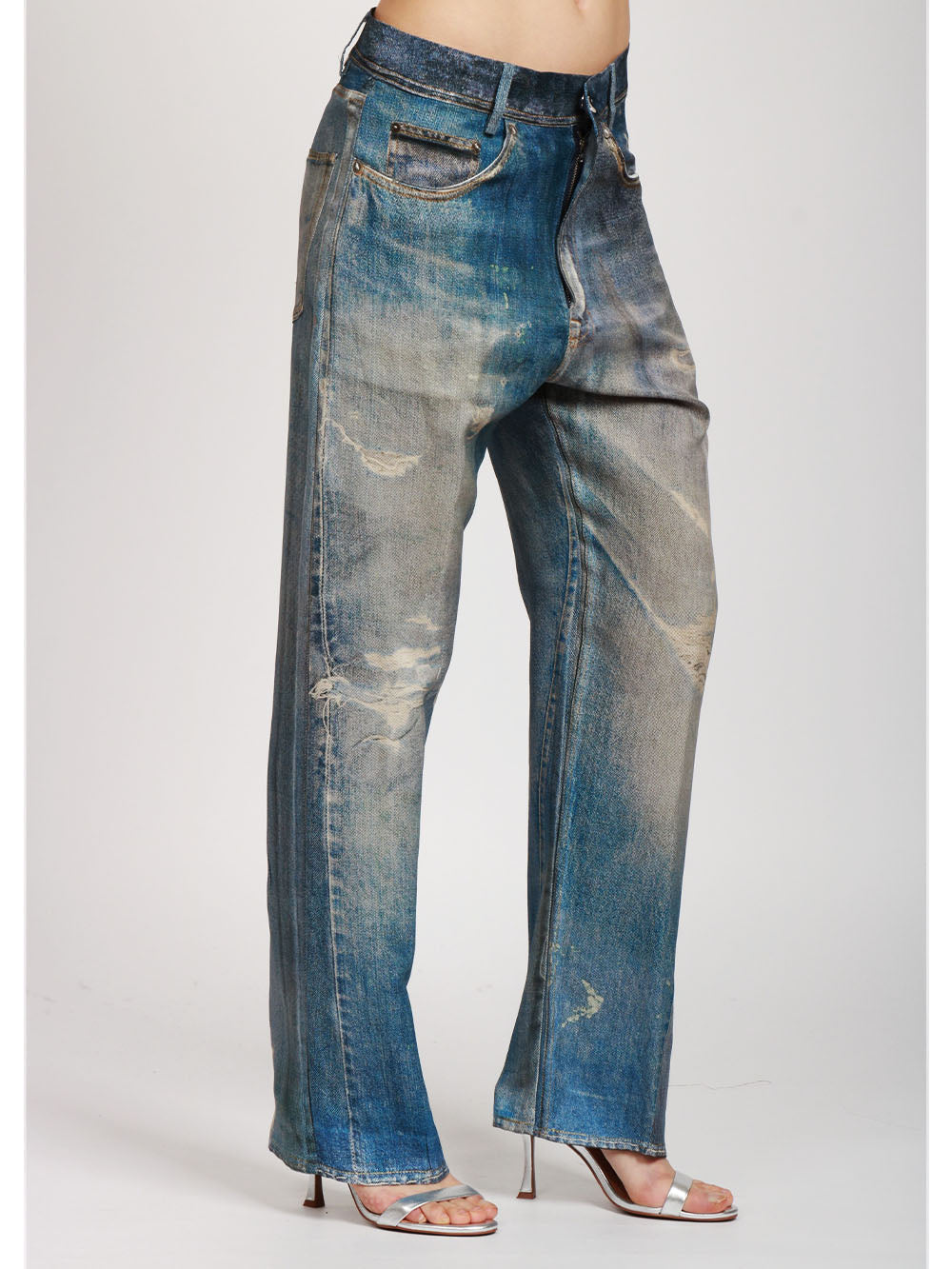 JUCCA PANTALONI IN MISTO LINO CON STAMPA Denim