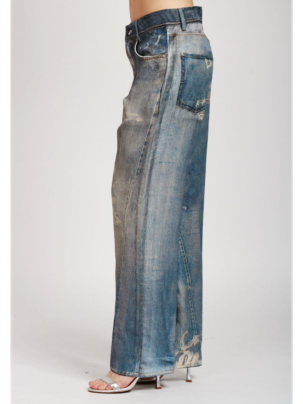 JUCCA PANTALONI IN MISTO LINO CON STAMPA Denim