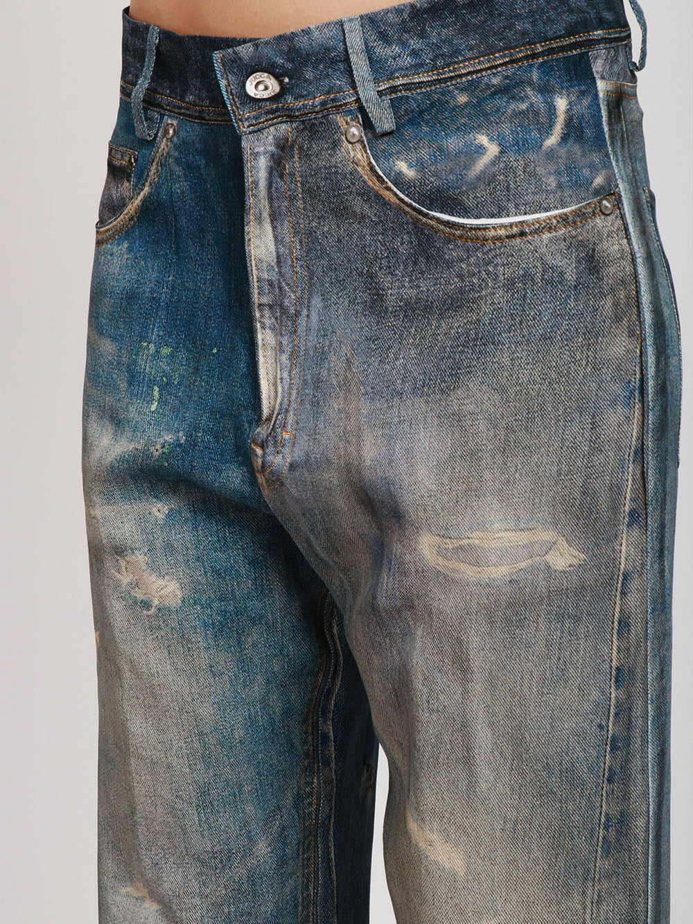 JUCCA PANTALONI IN MISTO LINO CON STAMPA Denim