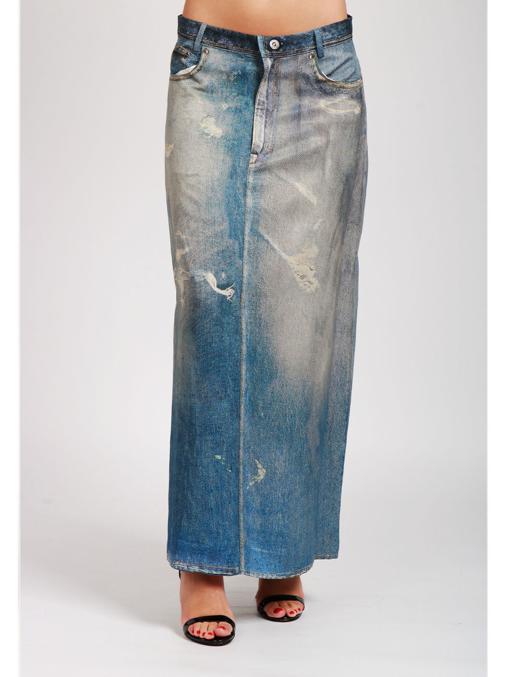 JUCCA GONNA IN VISCOSA BLU DENIM STAMPATA EFFETTO JEANS Denim