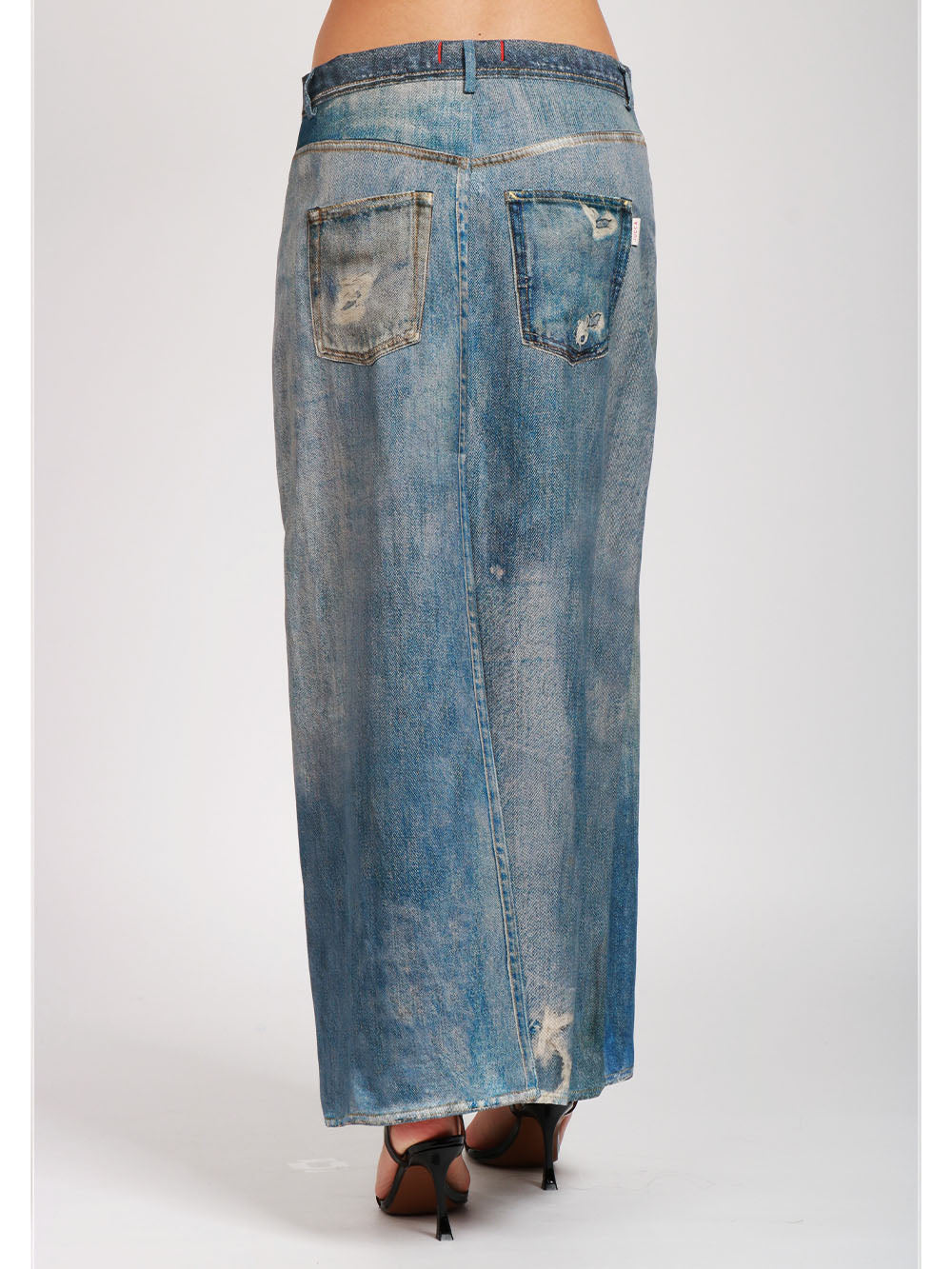 JUCCA GONNA IN VISCOSA BLU DENIM STAMPATA EFFETTO JEANS Denim