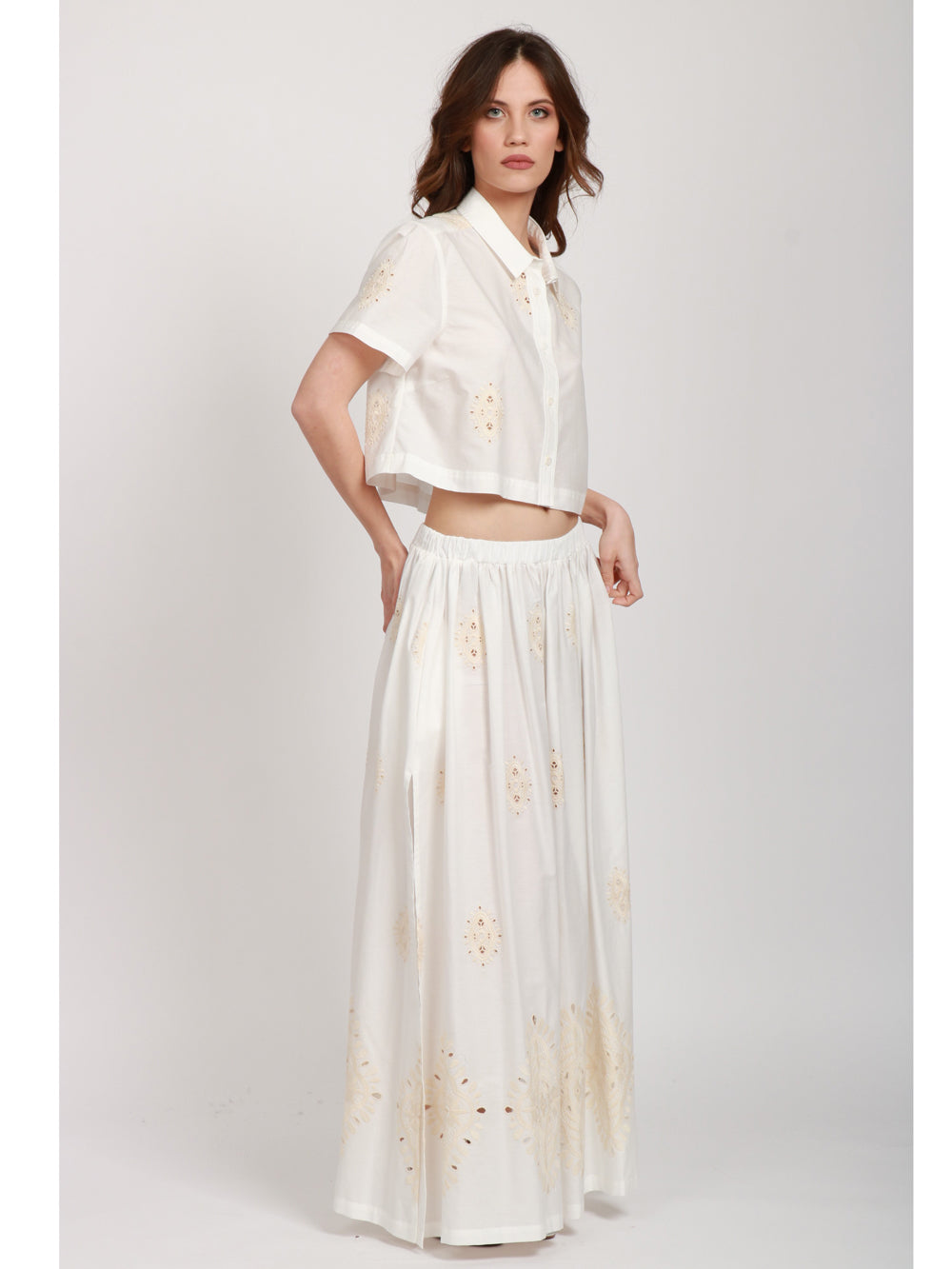 LAVI CAMICIA EUCALIPTO CROP IN COTONE PANNA Panna
