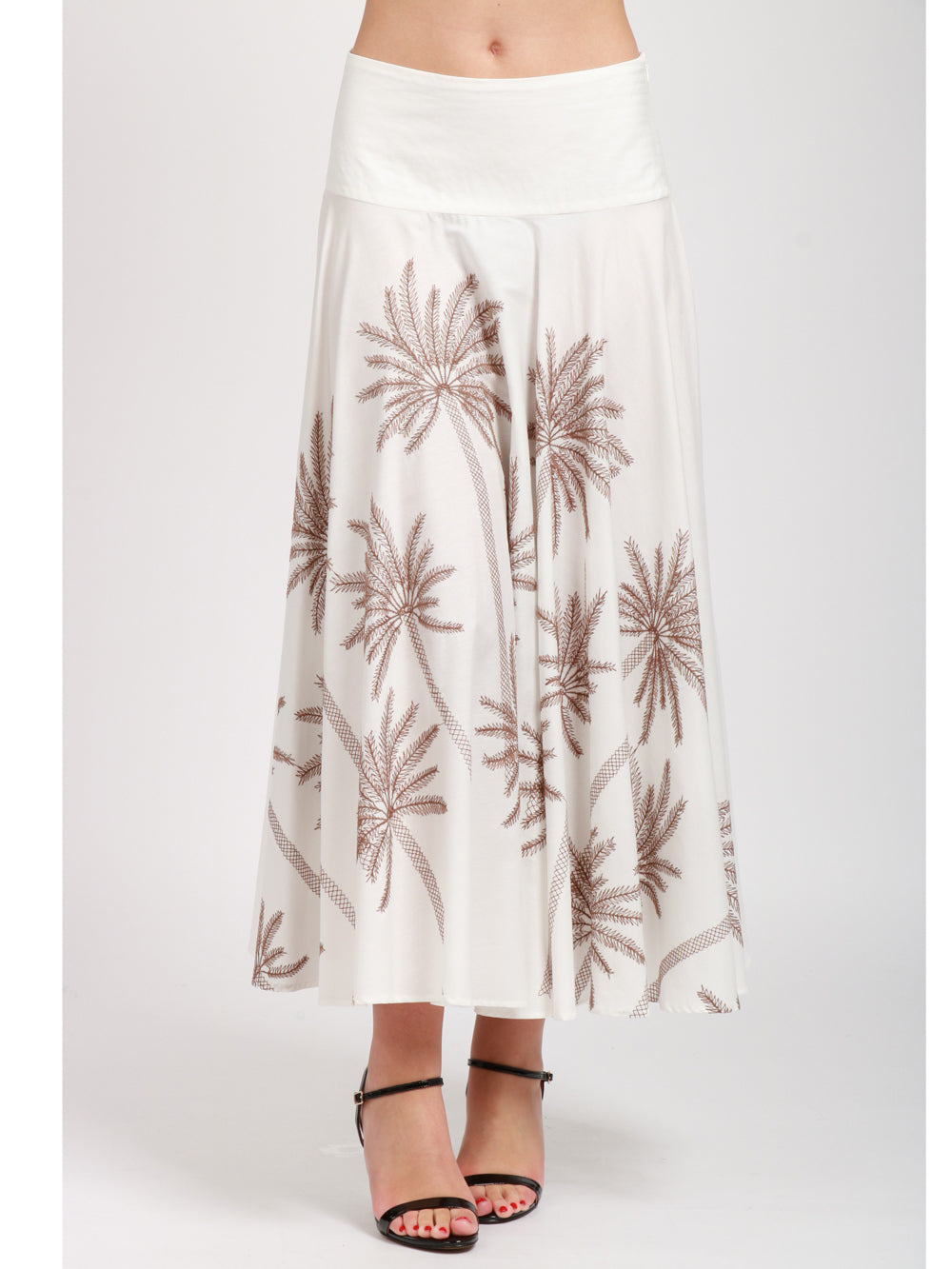 LAVI GONNA PETUNIA IN COTONE BIANCA CON PALME Panna/marrone