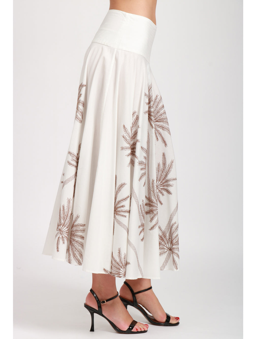 LAVI GONNA PETUNIA IN COTONE BIANCA CON PALME Panna/marrone