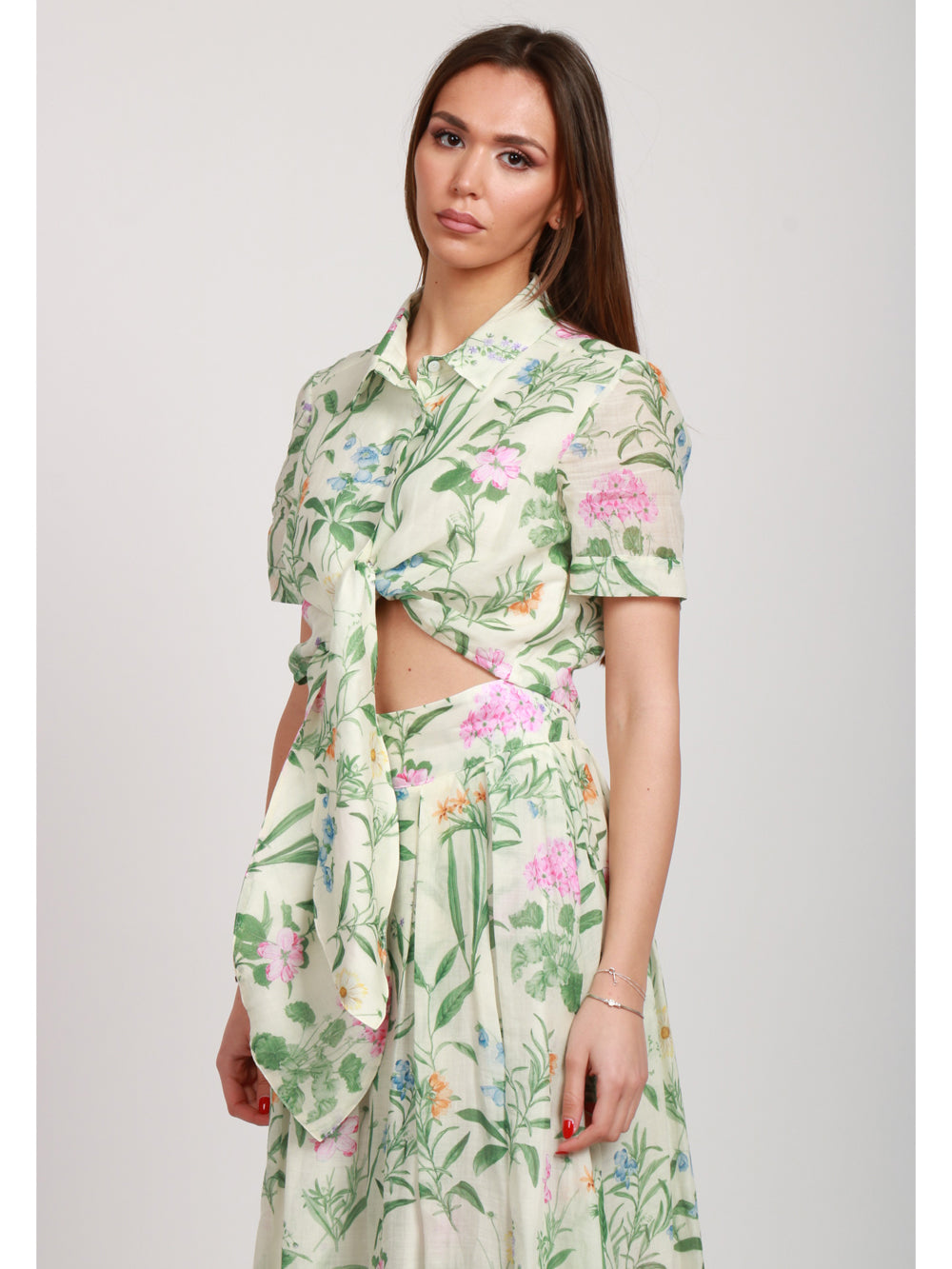 LAVI CAMICIA FRESIA CROP CON FANTASIA FLOREALE Verde/avorio