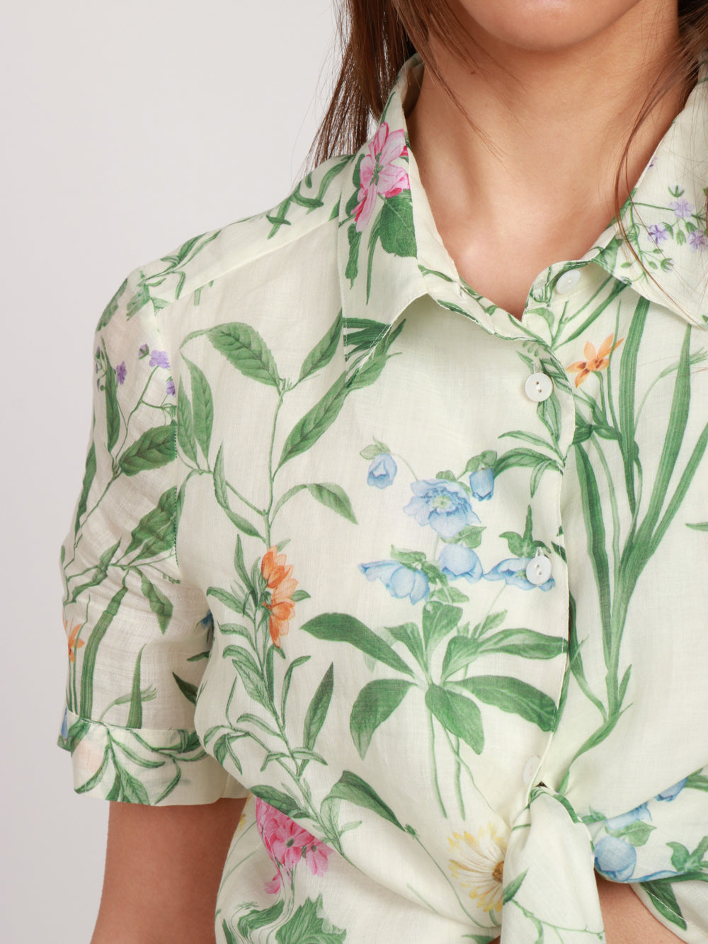 LAVI CAMICIA FRESIA CROP CON FANTASIA FLOREALE Verde/avorio
