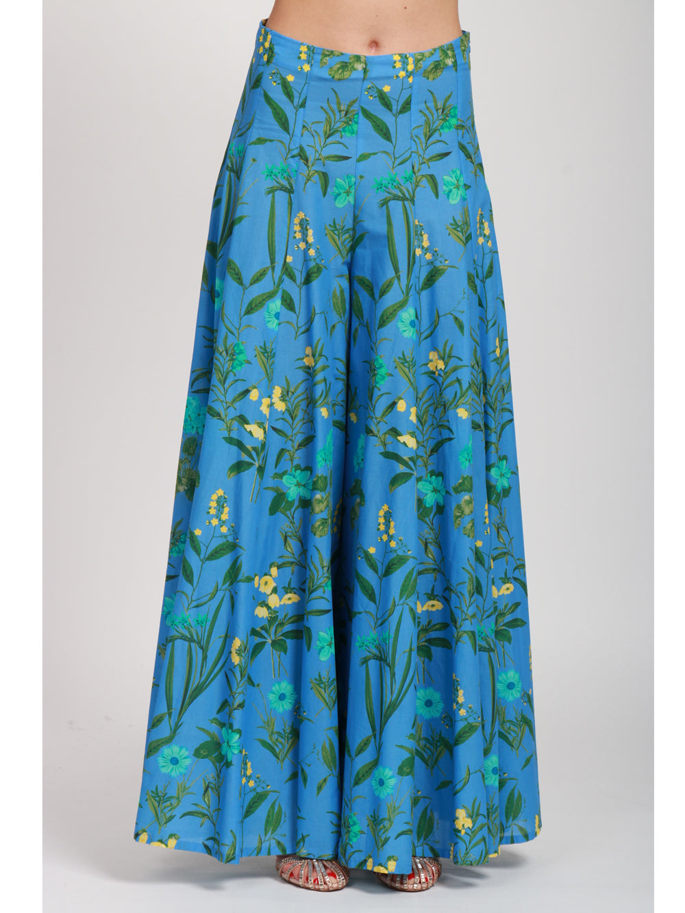 LAVI PANTALONI DEBBY IN COTONE AZZURRO CON FANTASIA FLOREALE Azzurro