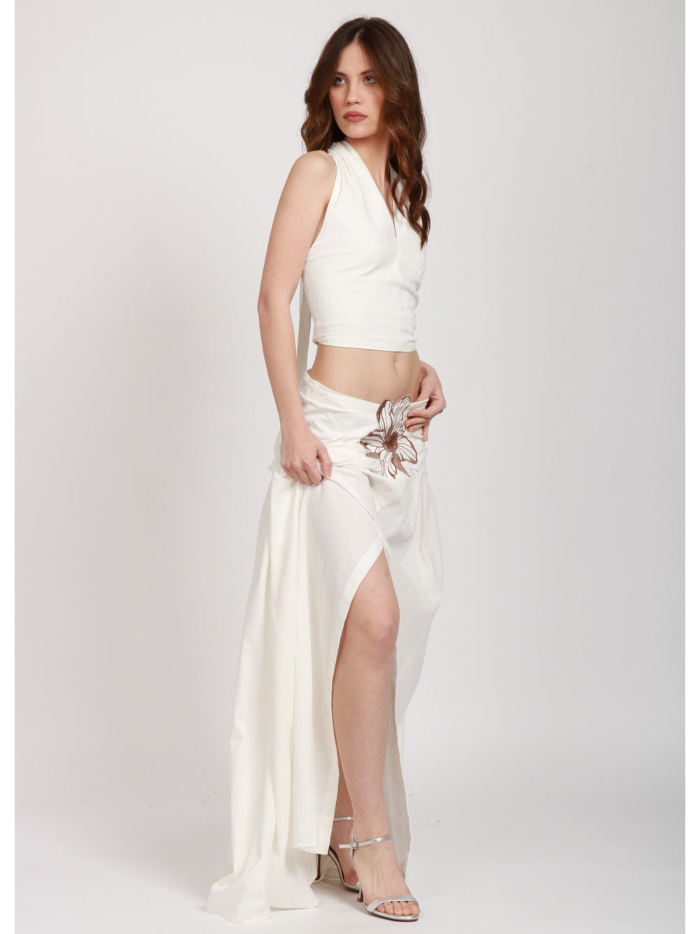 LAVI TOP CORIANDOLO BIANCO CON INCROCIO SUL DAVANTI Panna