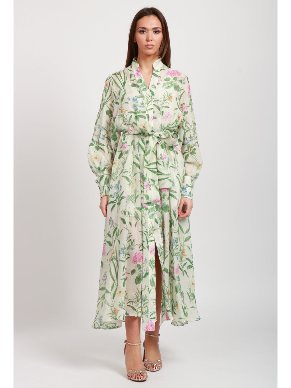 LAVI VESTITO ARTEMISIA CHEMISIER CON FANTASIA FLOREALE Verde/avorio