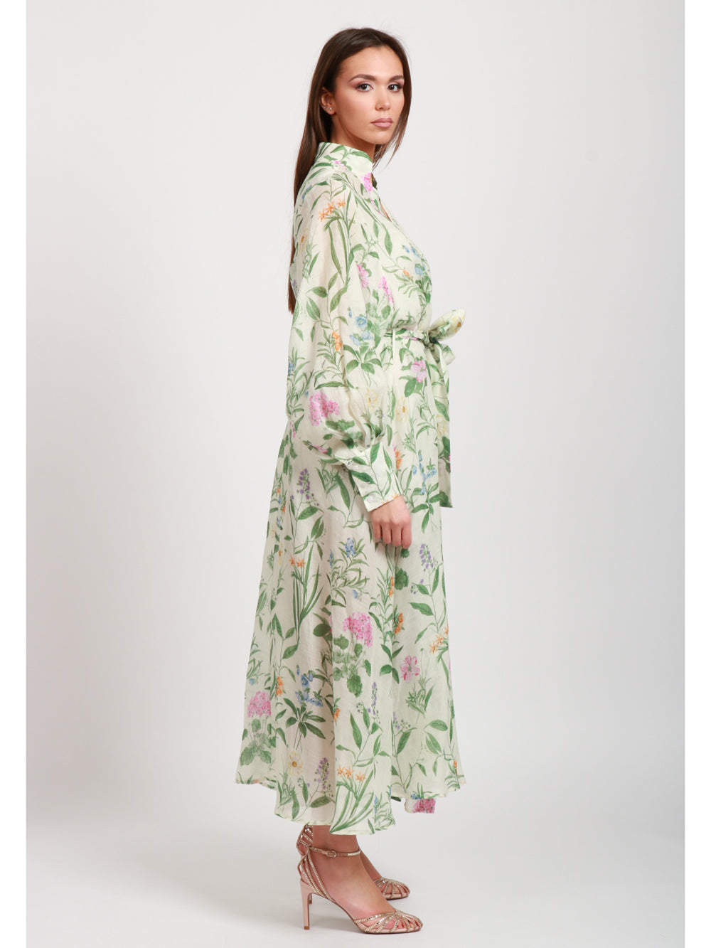 LAVI VESTITO ARTEMISIA CHEMISIER CON FANTASIA FLOREALE Verde/avorio
