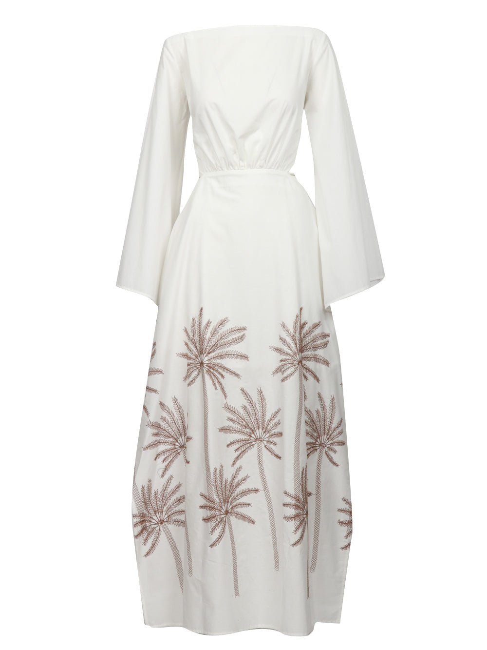 LAVI VESTITO CANFORA LUNGO IN COTONE BIANCO CON PALME Bianco/marrone