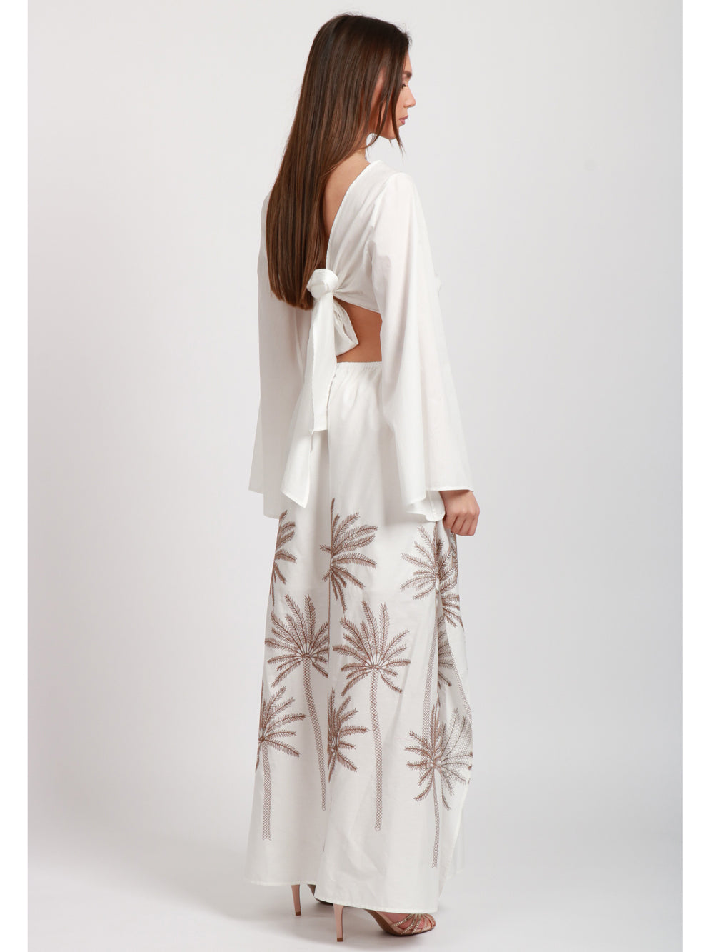 LAVI VESTITO CANFORA LUNGO IN COTONE BIANCO CON PALME Bianco/marrone