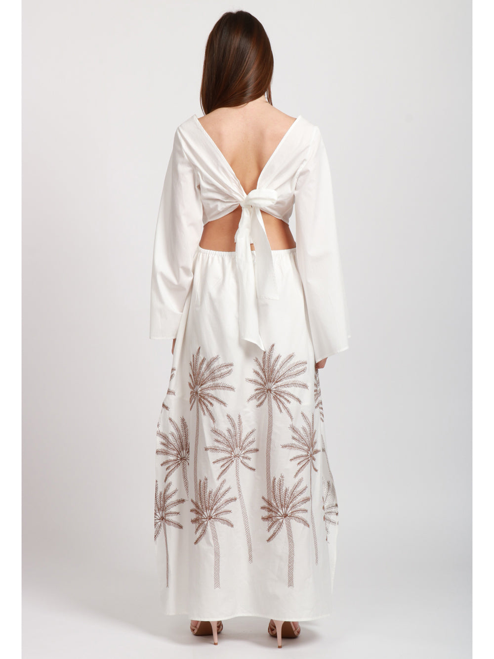 LAVI VESTITO CANFORA LUNGO IN COTONE BIANCO CON PALME Bianco/marrone
