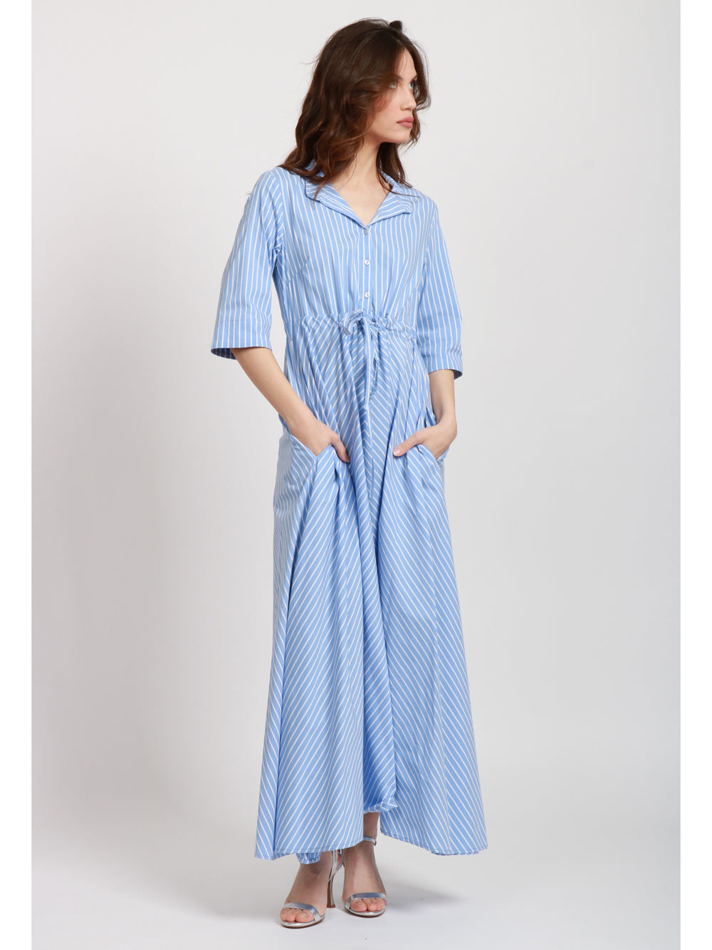 LAVI VESTITO MARGHERITA CHEMISIER A RIGHE AZZURRO Panna celeste
