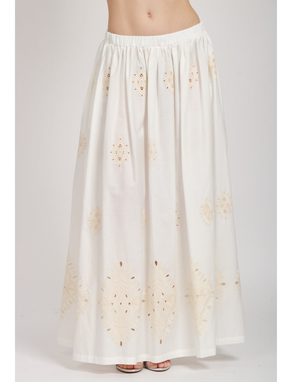 LAVI GONNA LUCREZIA IN COTONE PANNA CON DETTAGLI MACRAME´ Panna