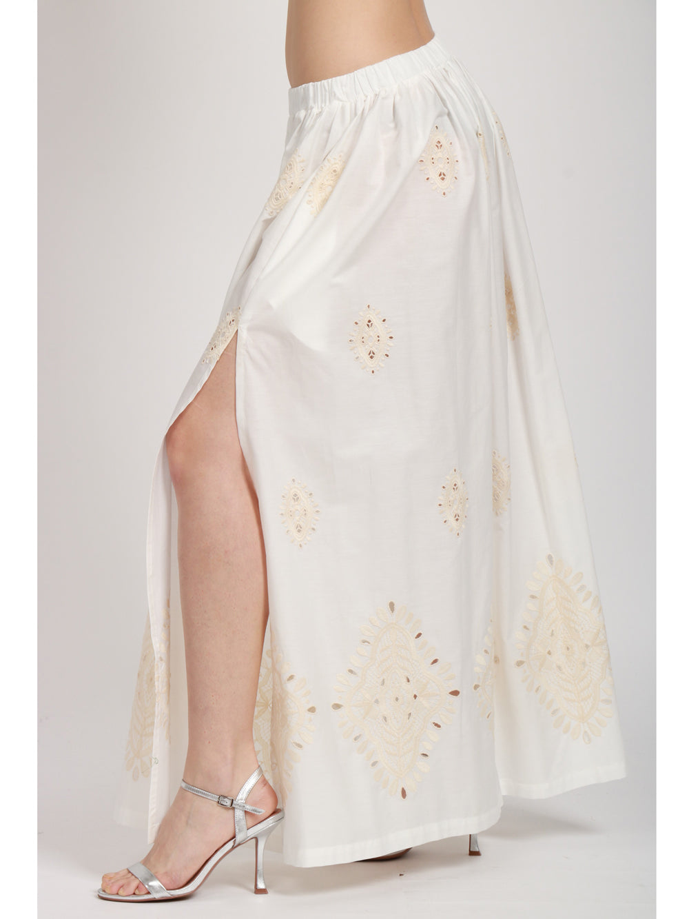 LAVI GONNA LUCREZIA IN COTONE PANNA CON DETTAGLI MACRAME´ Panna