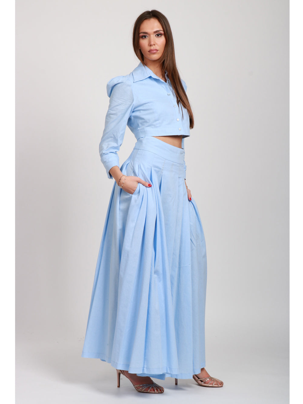 LAVI CAMICIA RUBINO CROP IN MISTO COTONE CELESTE Cielo