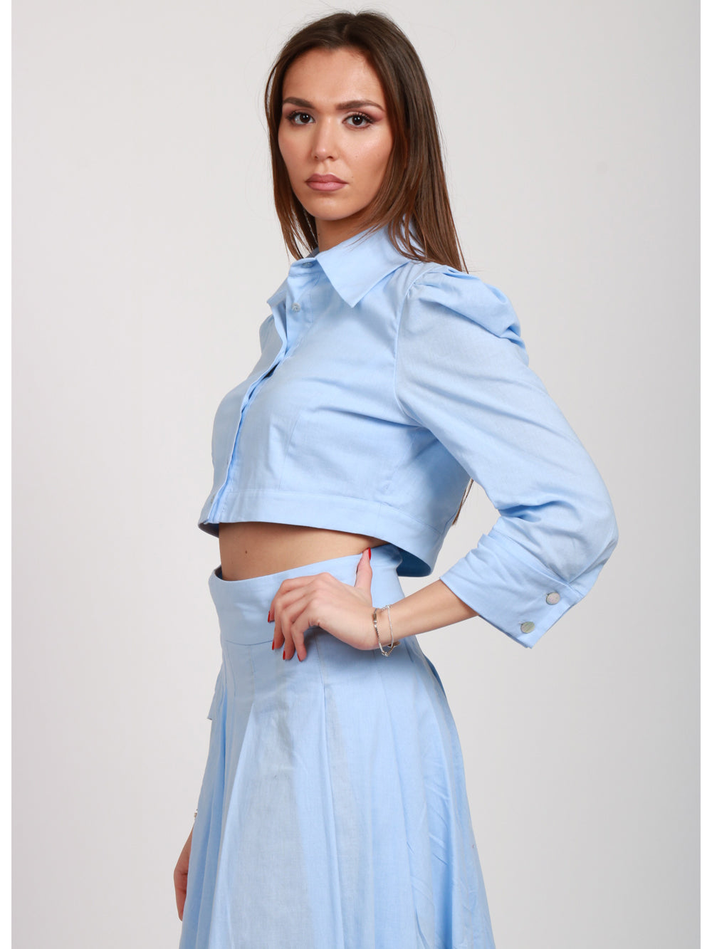 LAVI CAMICIA RUBINO CROP IN MISTO COTONE CELESTE Cielo