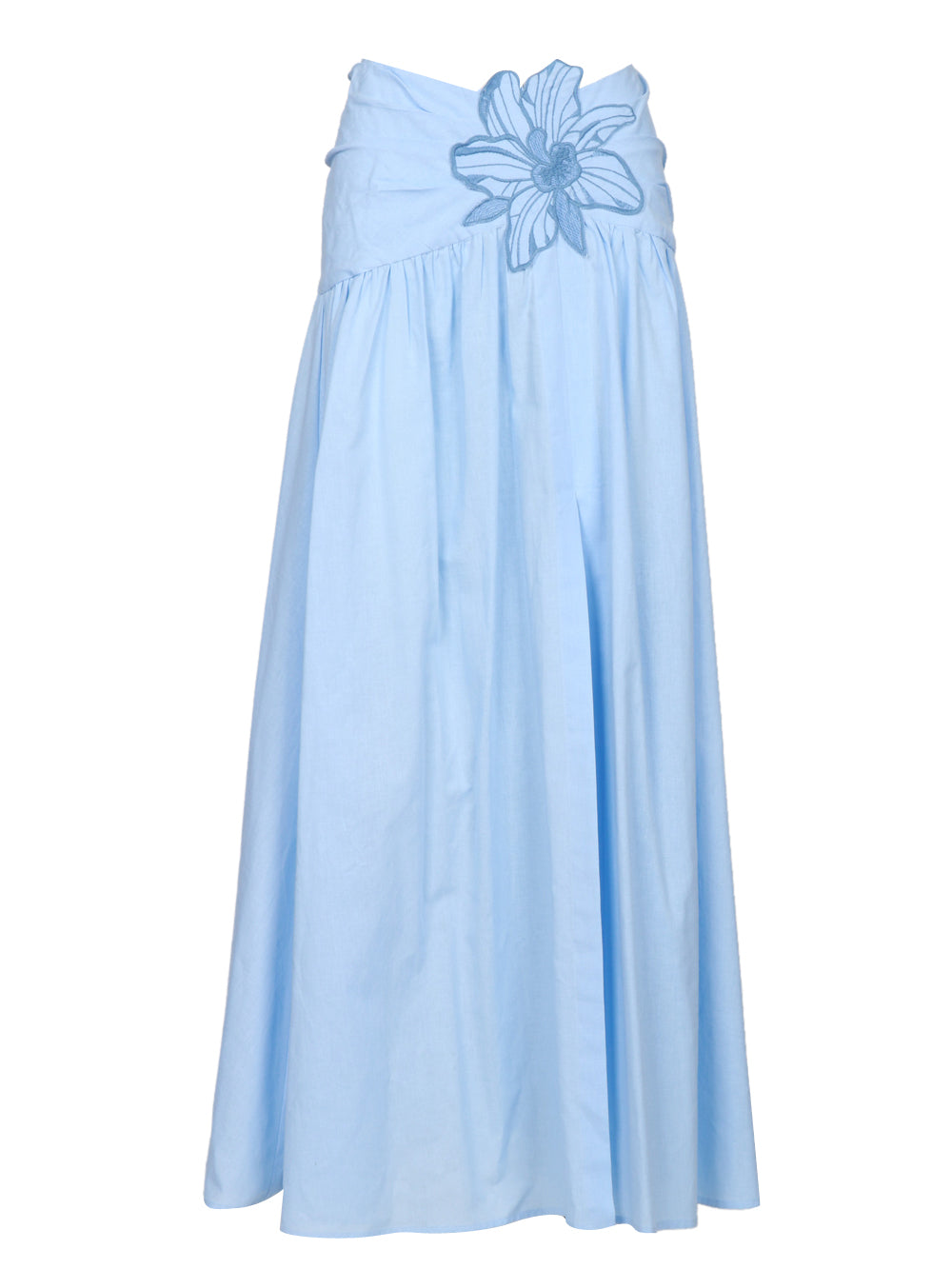 LAVI GONNA ORCHID LUNGA IN MISTO COTONE CELESTE CON FIORE Cielo