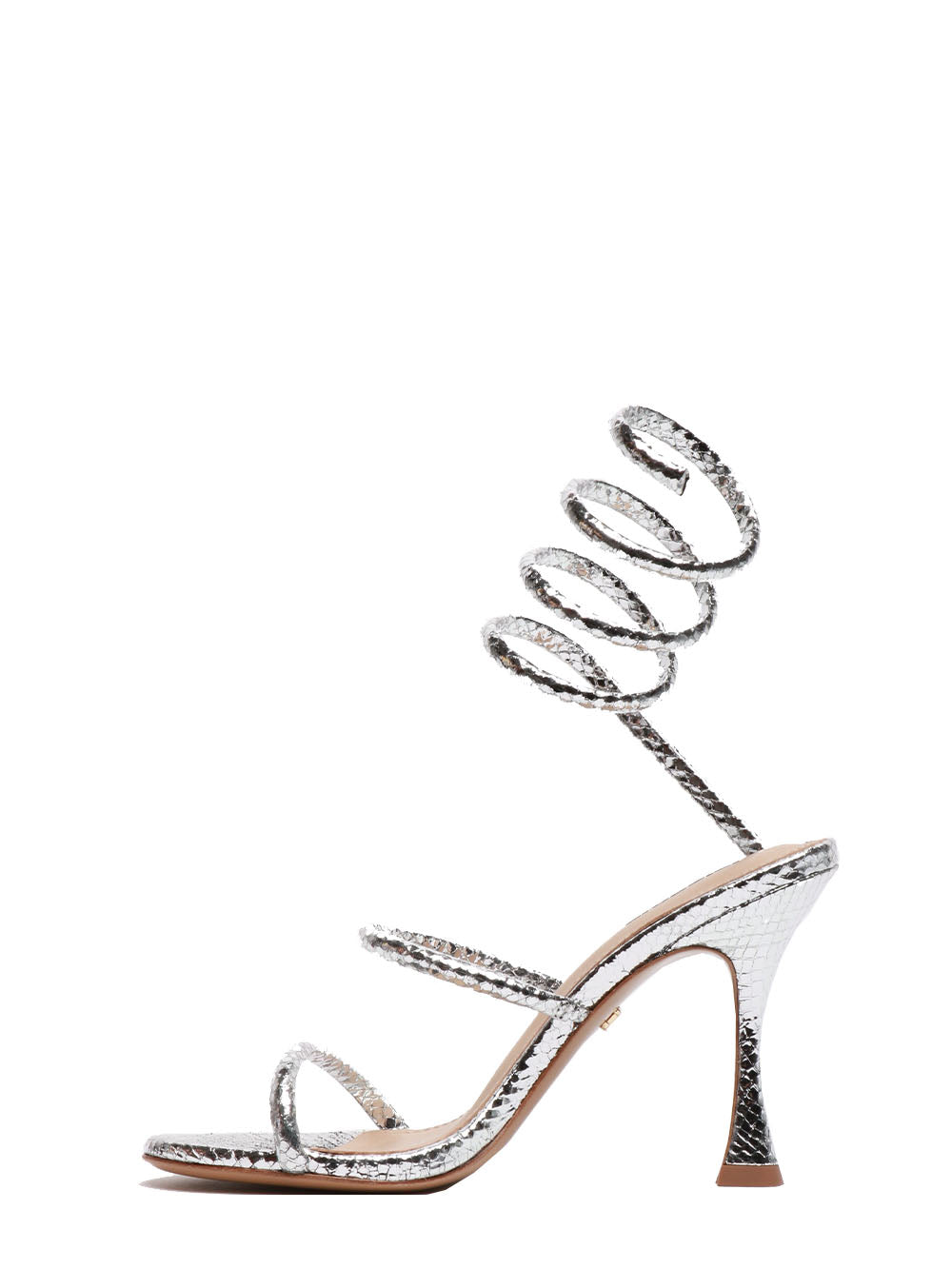 LOLA CRUZ SANDALI IN PELLE SNAKE CON LACCI ALLA CAVIGLIA Argento