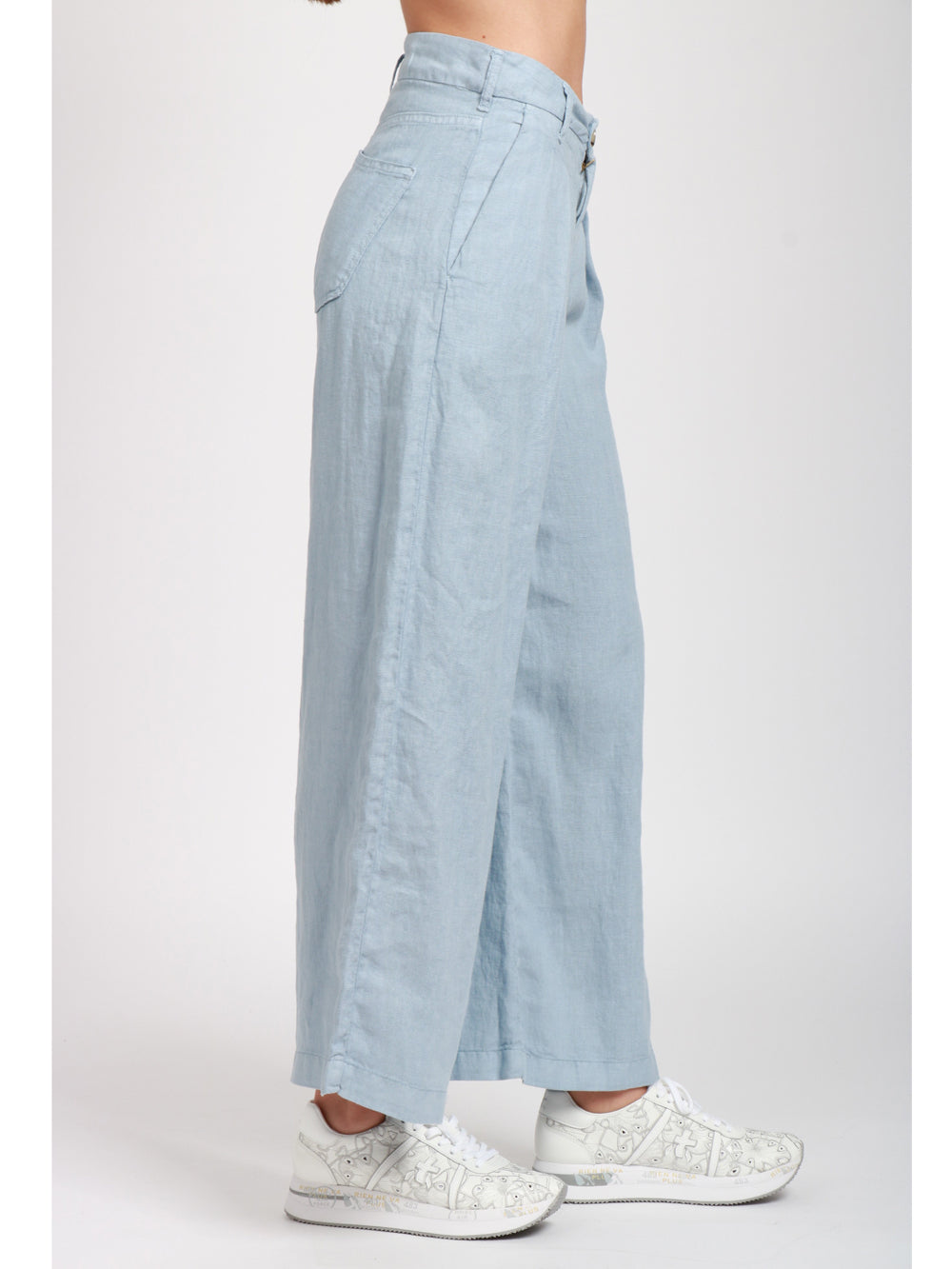 MAISON HOTEL PANTALONI MARISA IN LINO CELESTI CON PINCES Cielo