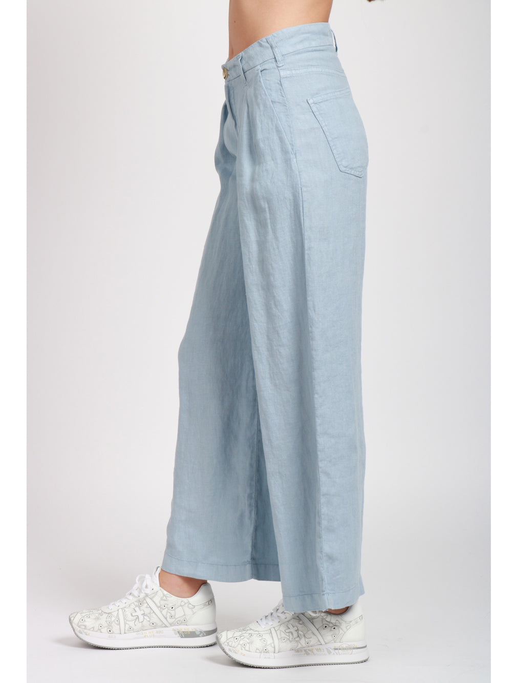 MAISON HOTEL PANTALONI MARISA IN LINO CELESTI CON PINCES Cielo