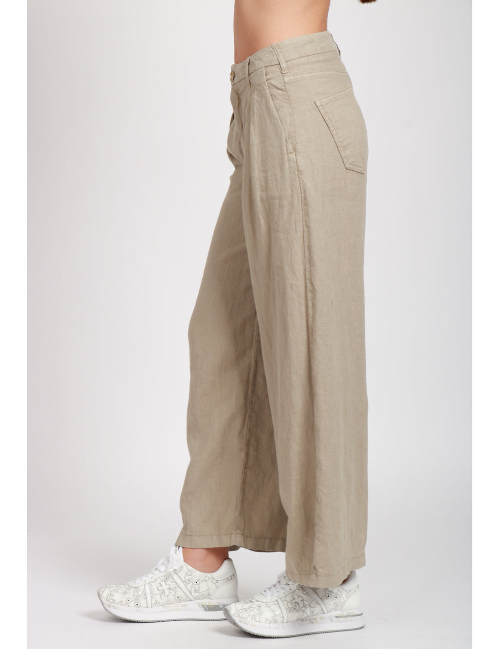 MAISON HOTEL PANTALONI MARISA IN LINO SABBIA CON PINCES Sabbia