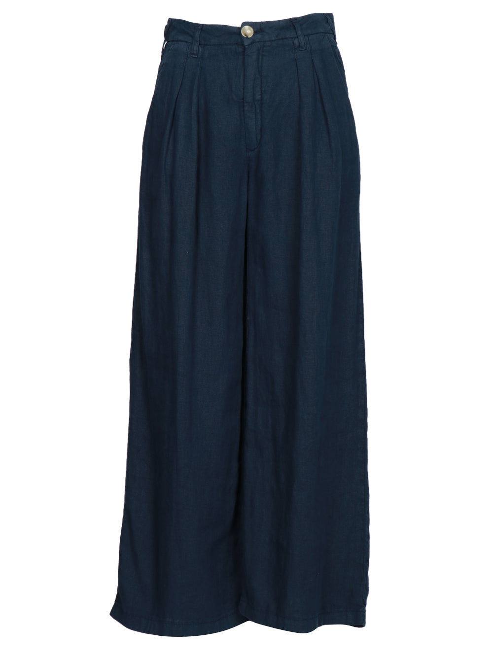 MAISON HOTEL PANTALONI MARISA IN LINO BLU CON PINCES Blu