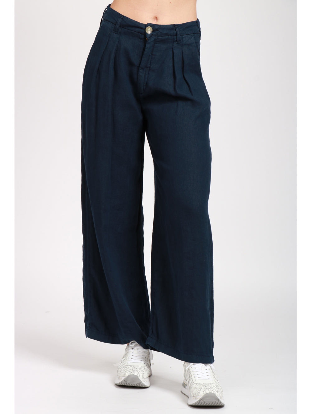 MAISON HOTEL PANTALONI MARISA IN LINO BLU CON PINCES Blu