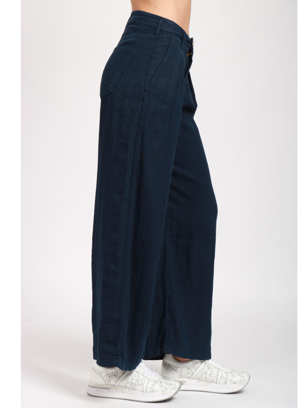 MAISON HOTEL PANTALONI MARISA IN LINO BLU CON PINCES Blu
