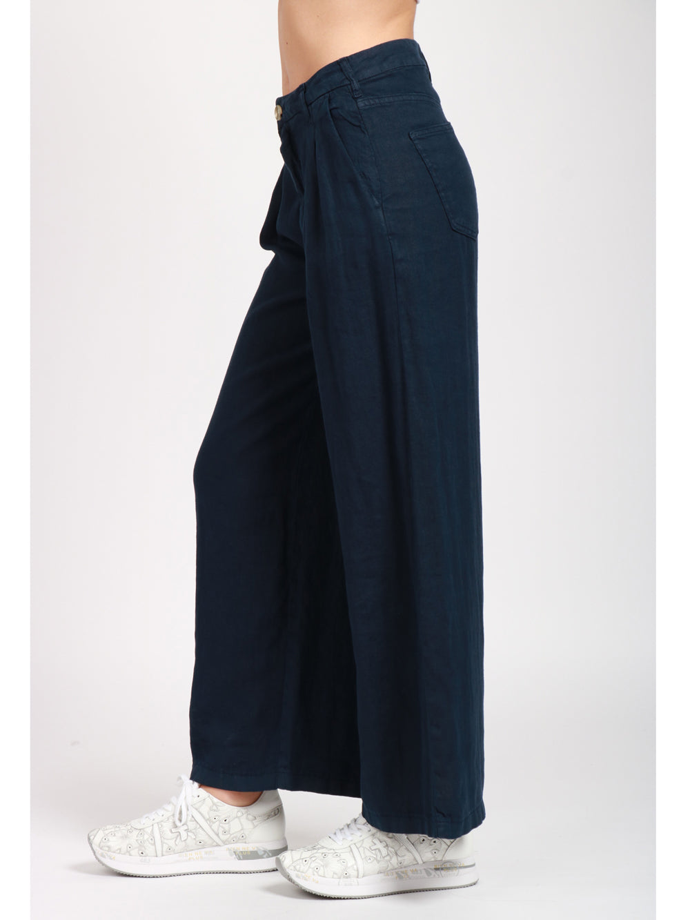 MAISON HOTEL PANTALONI MARISA IN LINO BLU CON PINCES Blu
