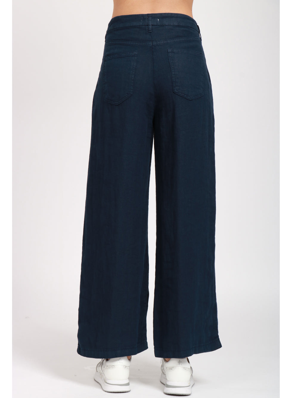 MAISON HOTEL PANTALONI MARISA IN LINO BLU CON PINCES Blu
