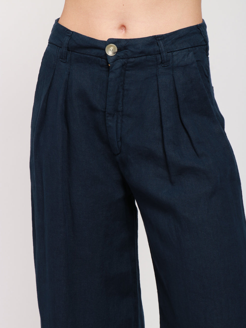 MAISON HOTEL PANTALONI MARISA IN LINO BLU CON PINCES Blu
