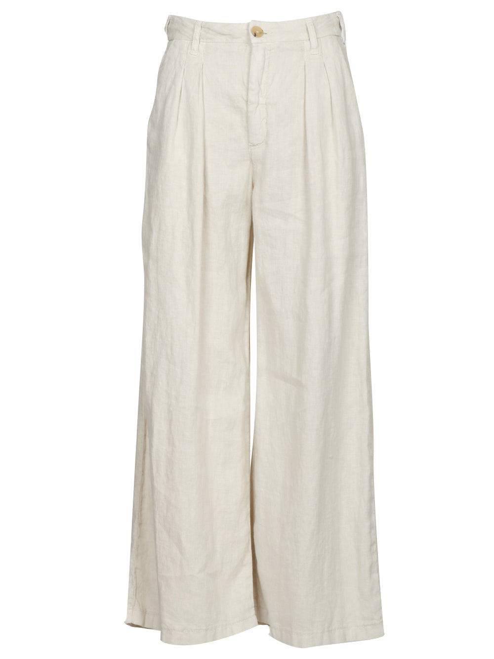 MAISON HOTEL PANTALONI MARISA IN LINO AVORIO CON PINCES Panna
