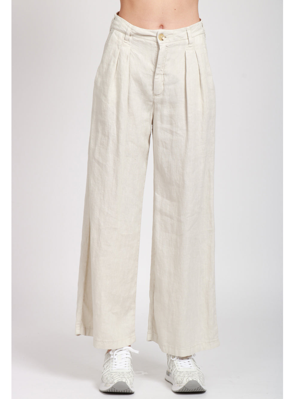 MAISON HOTEL PANTALONI MARISA IN LINO AVORIO CON PINCES Panna