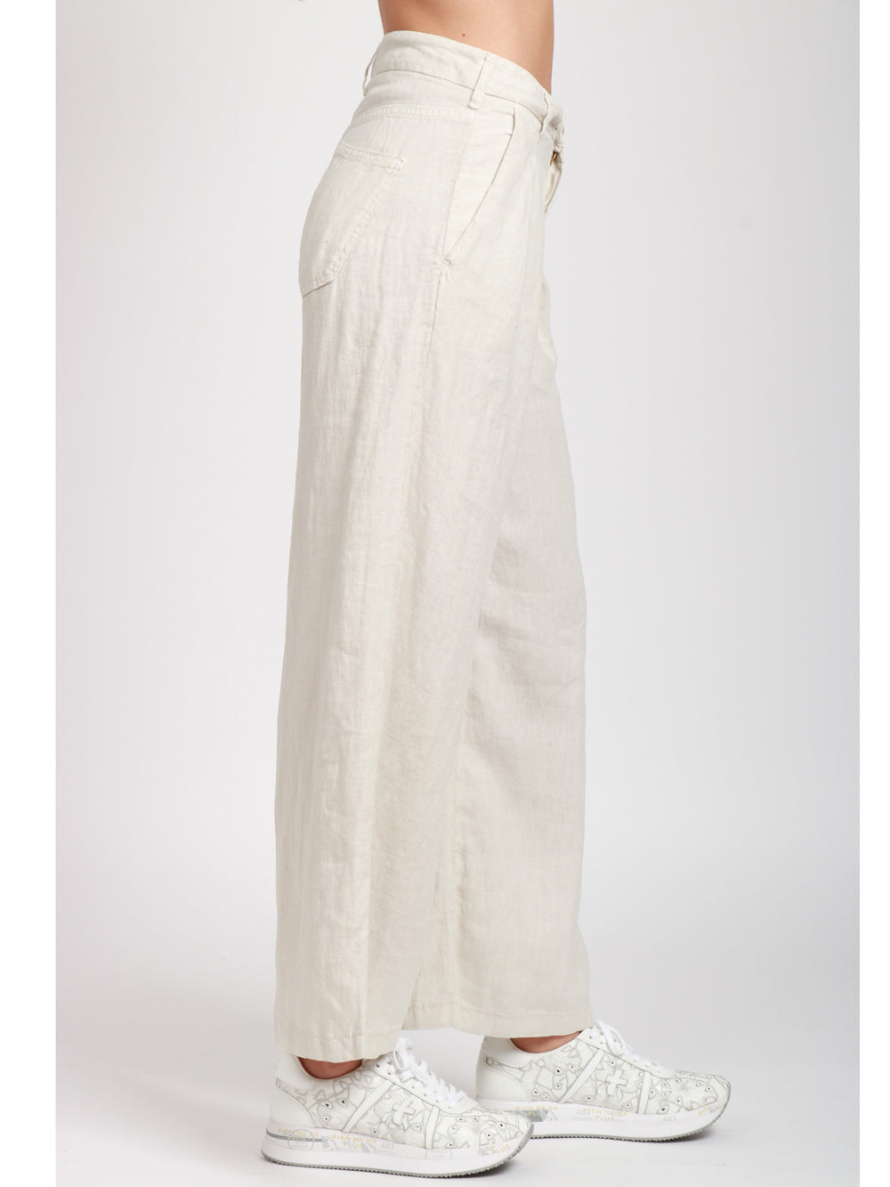 MAISON HOTEL PANTALONI MARISA IN LINO AVORIO CON PINCES Panna