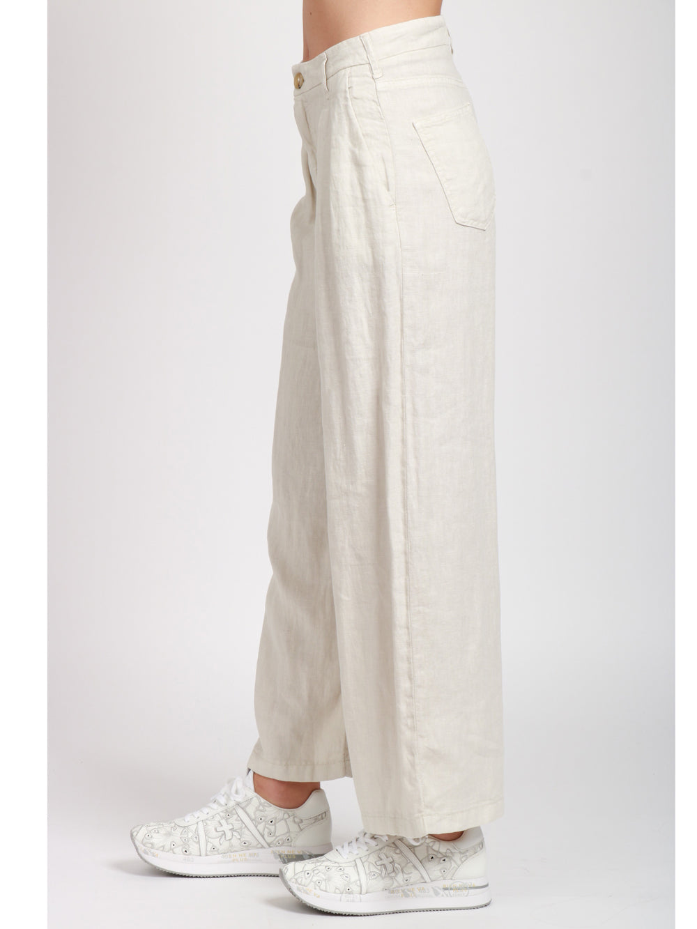 MAISON HOTEL PANTALONI MARISA IN LINO AVORIO CON PINCES Panna