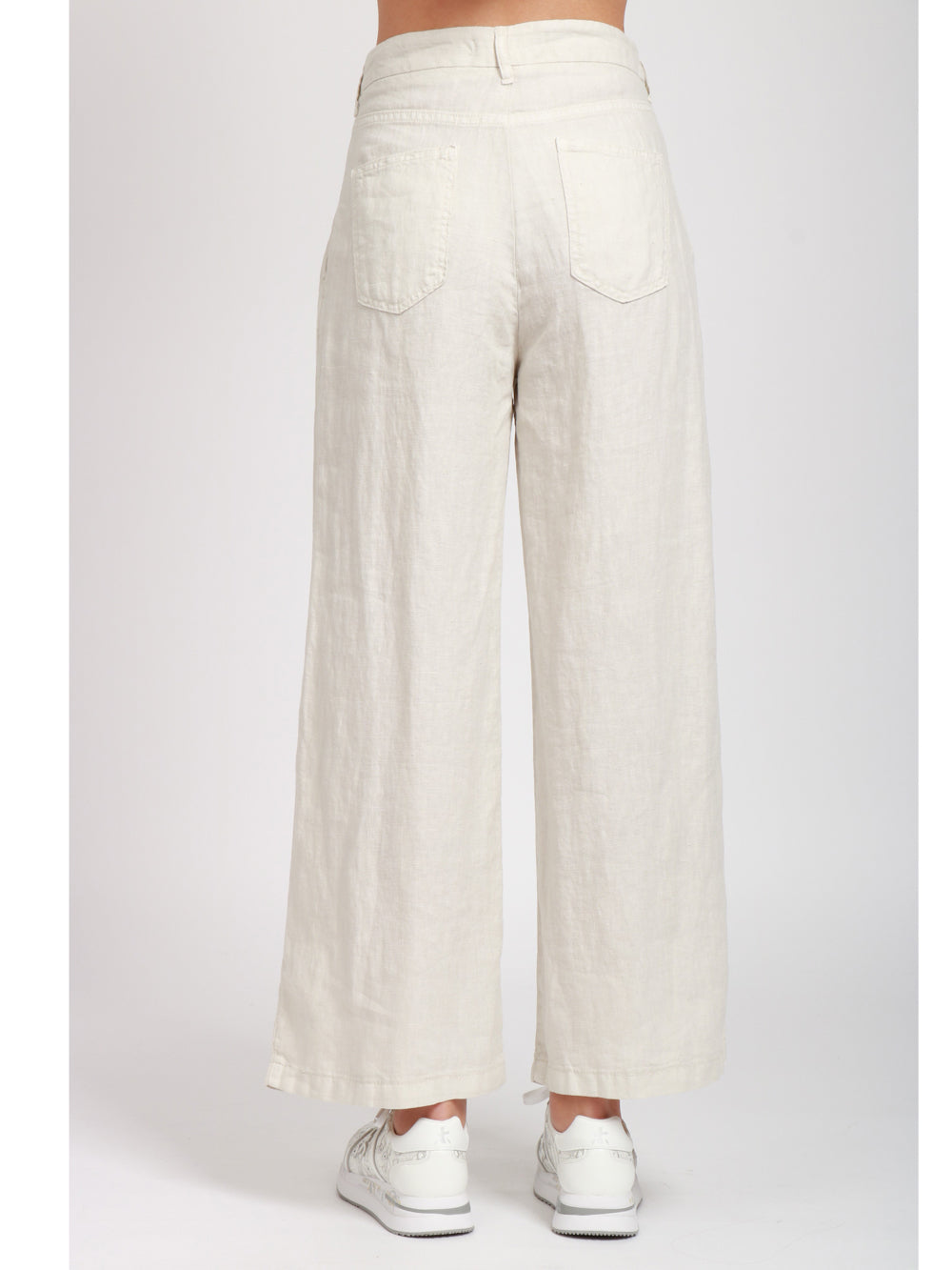 MAISON HOTEL PANTALONI MARISA IN LINO AVORIO CON PINCES Panna