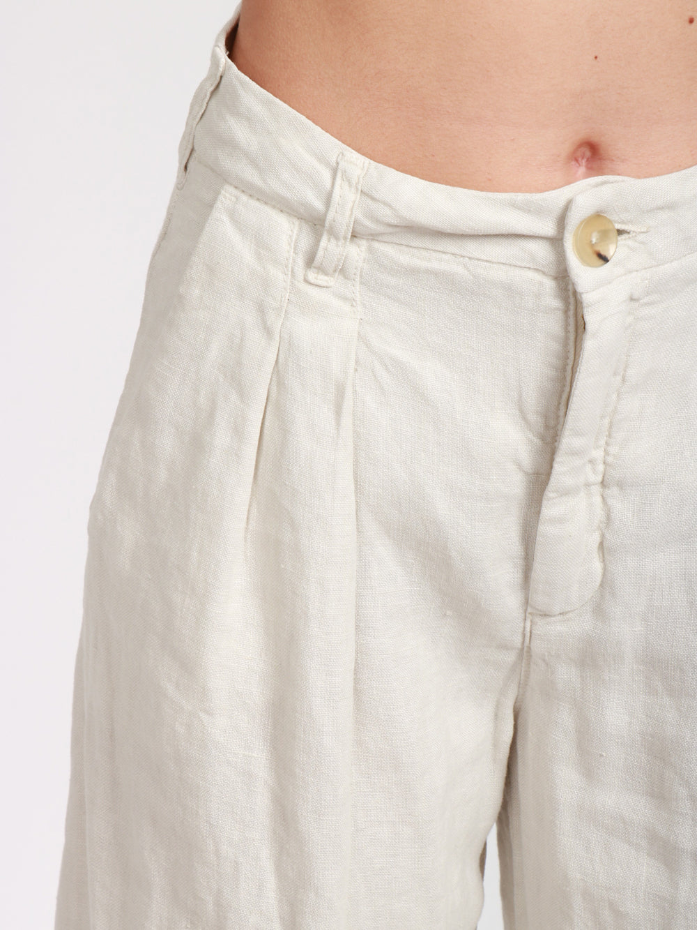 MAISON HOTEL PANTALONI MARISA IN LINO AVORIO CON PINCES Panna