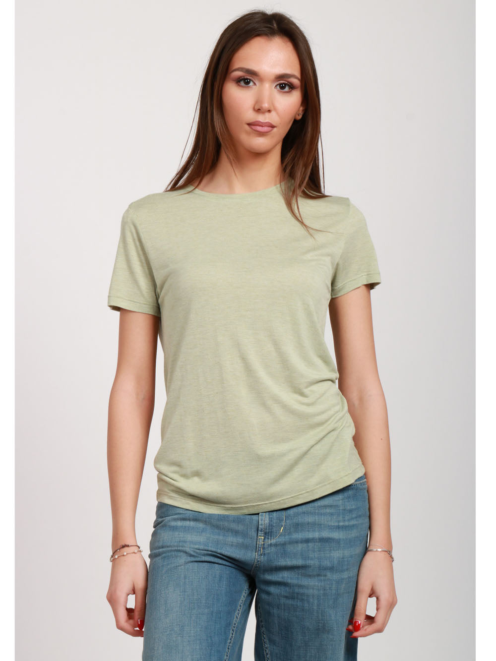 MAISON HOTEL T-SHIRT DONNA GIROCOLLO IN VISCOSA VERDE CON LUREX Verde salvia