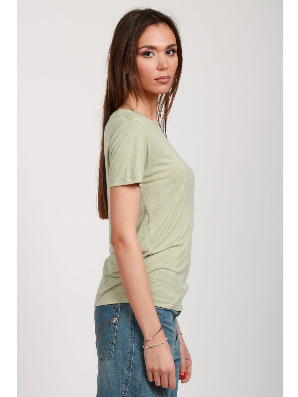 MAISON HOTEL T-SHIRT DONNA GIROCOLLO IN VISCOSA VERDE CON LUREX Verde salvia