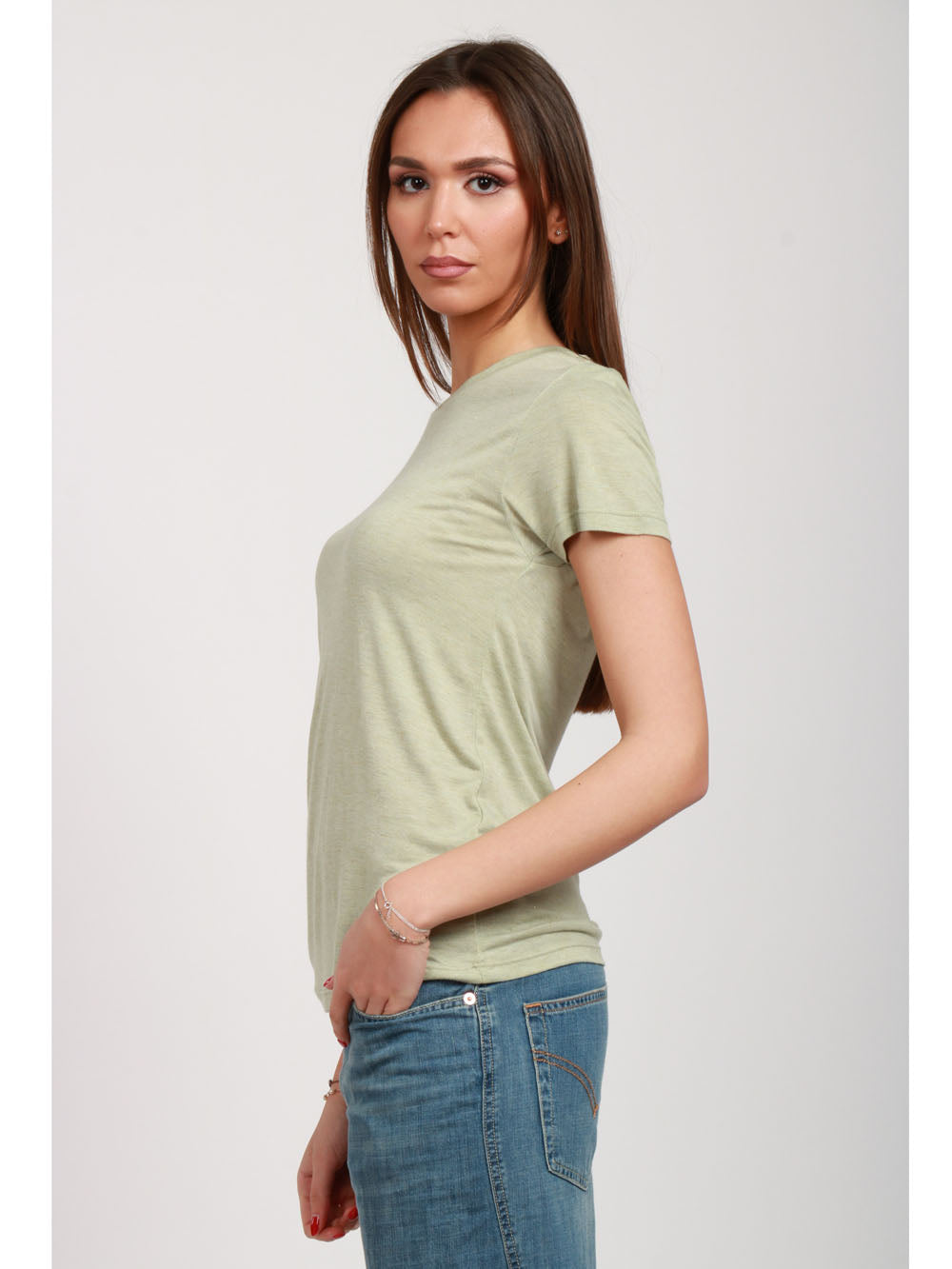 MAISON HOTEL T-SHIRT DONNA GIROCOLLO IN VISCOSA VERDE CON LUREX Verde salvia