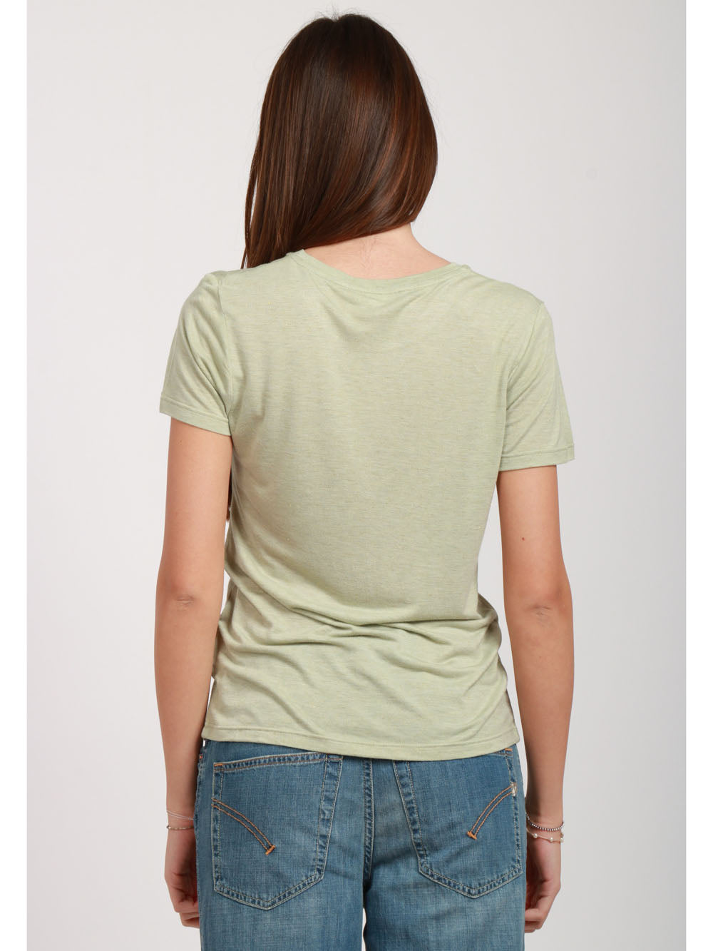 MAISON HOTEL T-SHIRT DONNA GIROCOLLO IN VISCOSA VERDE CON LUREX Verde salvia