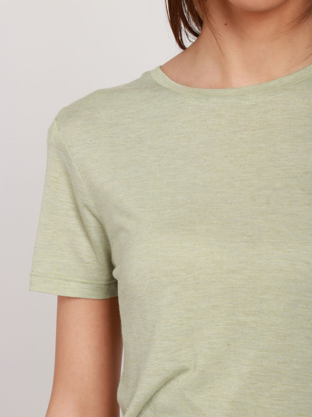MAISON HOTEL T-SHIRT DONNA GIROCOLLO IN VISCOSA VERDE CON LUREX Verde salvia