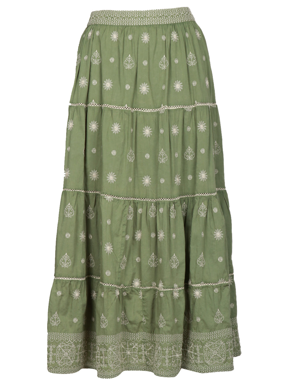MAISON HOTEL GONNA MIDI IN COTONE VERDE CON RICAMI BIANCHI Verde salvia