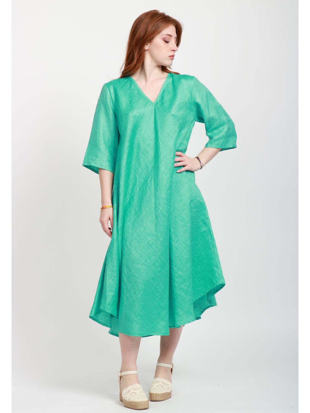 MASTRO Vestito Midi Biella in Lino Tuchese Turchese
