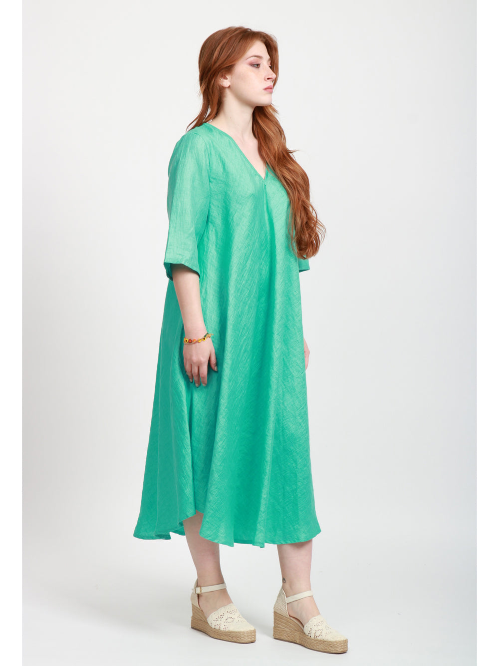 MASTRO Vestito Midi Biella in Lino Tuchese Turchese