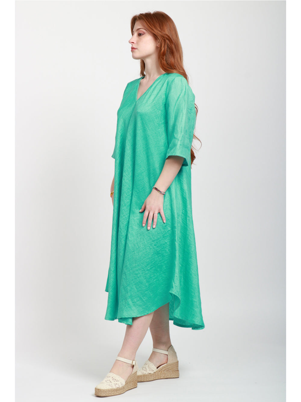 MASTRO Vestito Midi Biella in Lino Tuchese Turchese